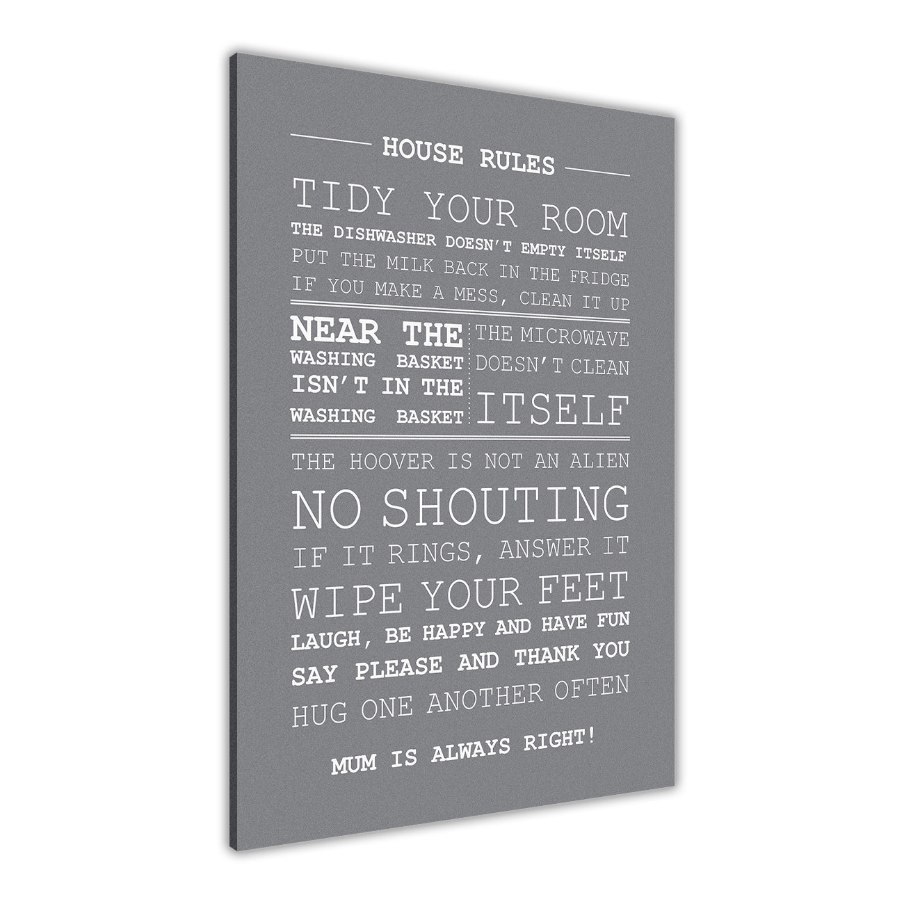 House Rules Quote  Canvas Wall Art Picture Print for the Living Room, Bedroom, Home Decor