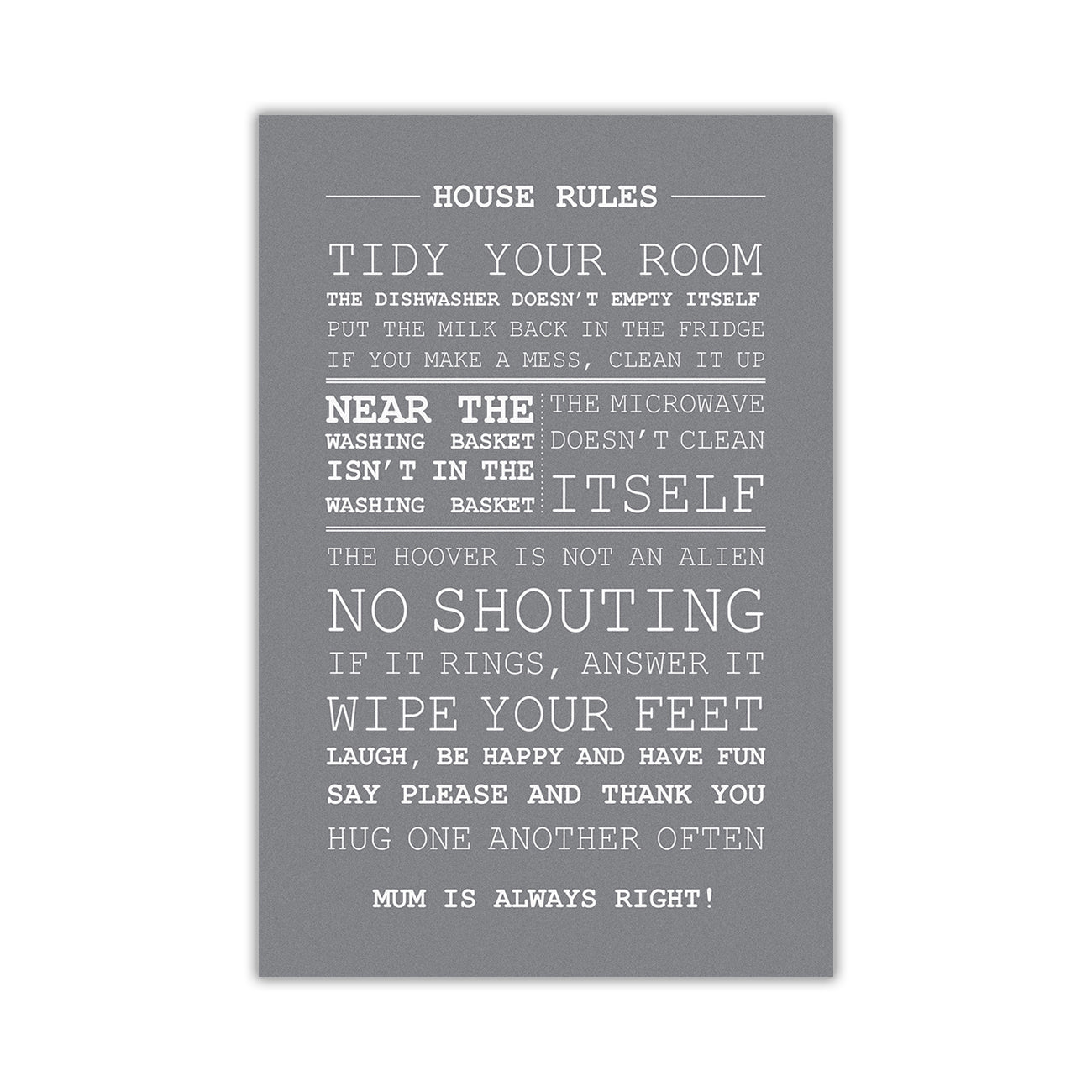 House Rules Quote  Canvas Wall Art Picture Print for the Living Room, Bedroom, Home Decor