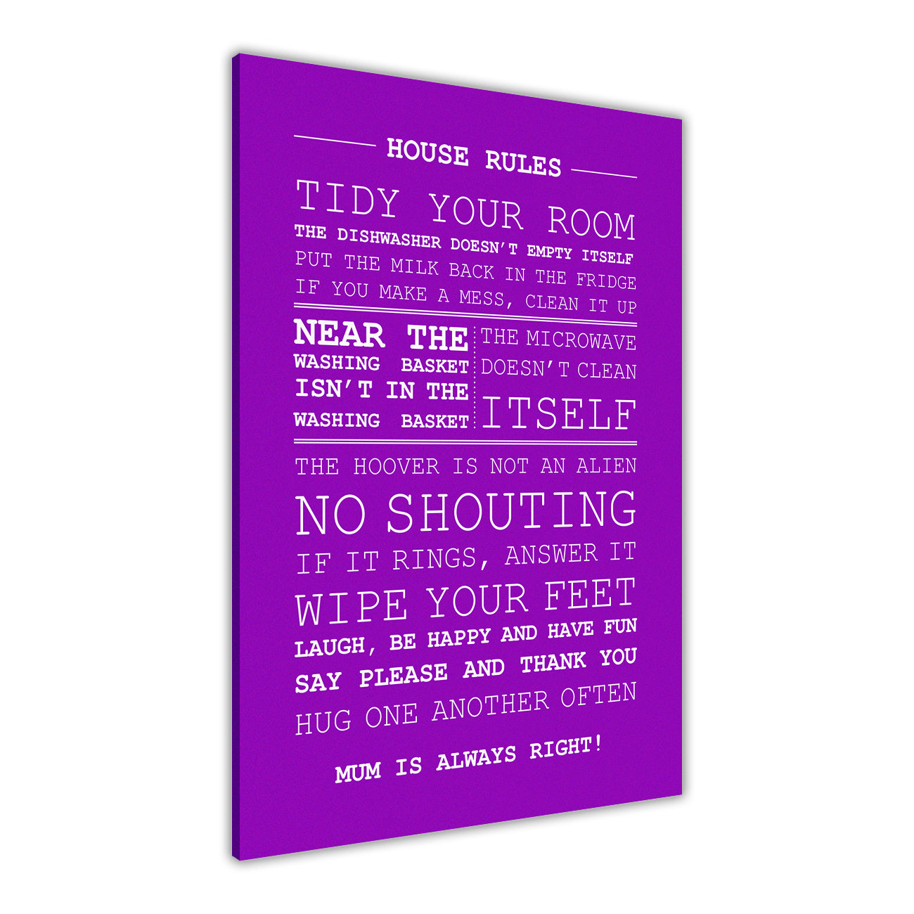 House Rules Quote  Canvas Wall Art Picture Print for the Living Room, Bedroom, Home Decor