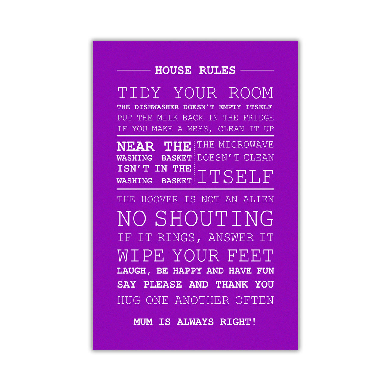 House Rules Quote  Canvas Wall Art Picture Print for the Living Room, Bedroom, Home Decor