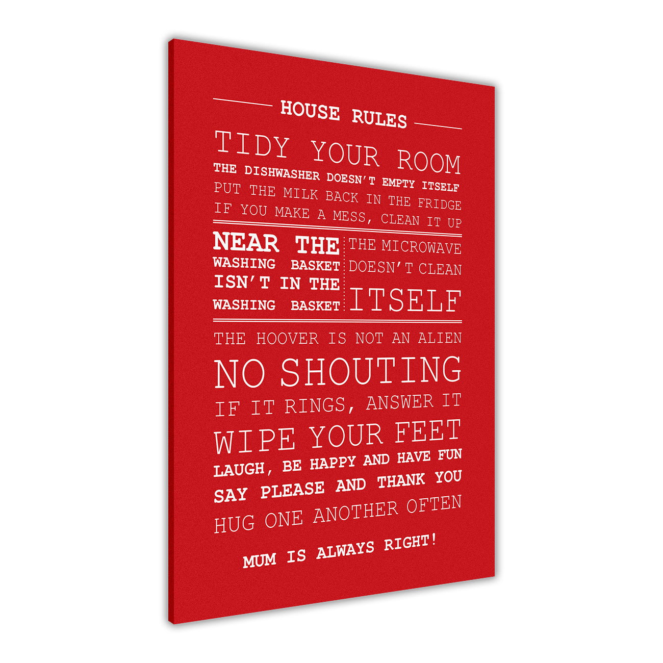 House Rules Quote  Canvas Wall Art Picture Print for the Living Room, Bedroom, Home Decor
