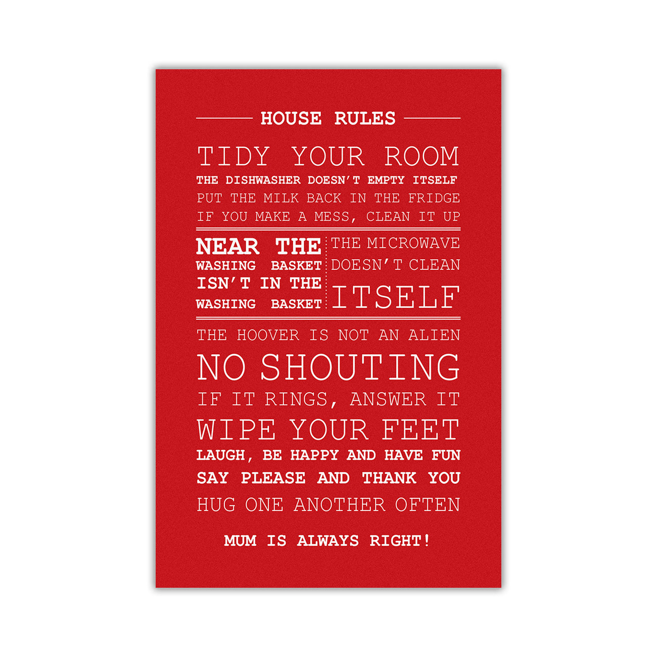 House Rules Quote  Canvas Wall Art Picture Print for the Living Room, Bedroom, Home Decor