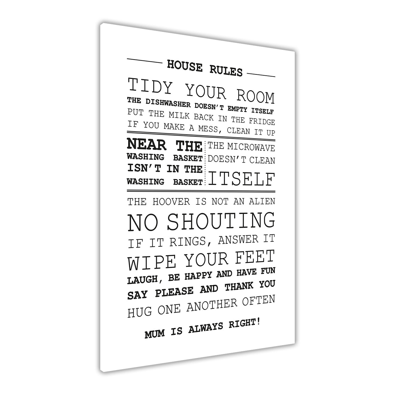 House Rules Quote  Canvas Wall Art Picture Print for the Living Room, Bedroom, Home Decor