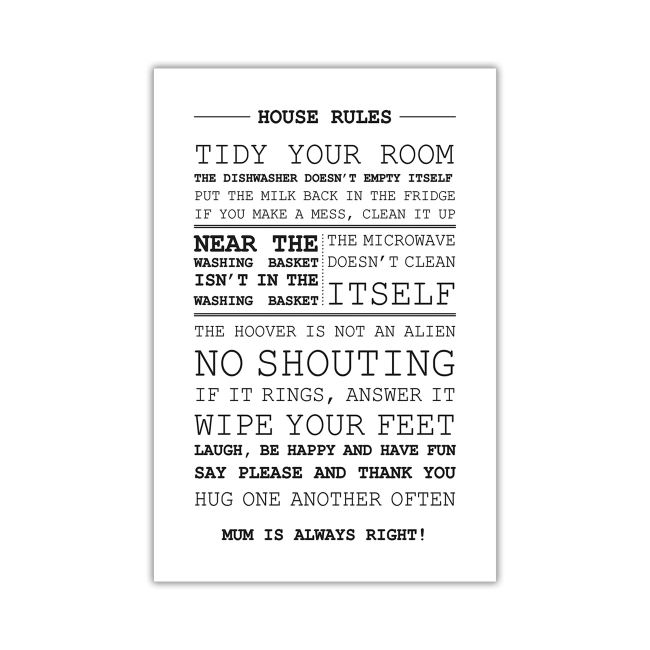 House Rules Quote  Canvas Wall Art Picture Print for the Living Room, Bedroom, Home Decor