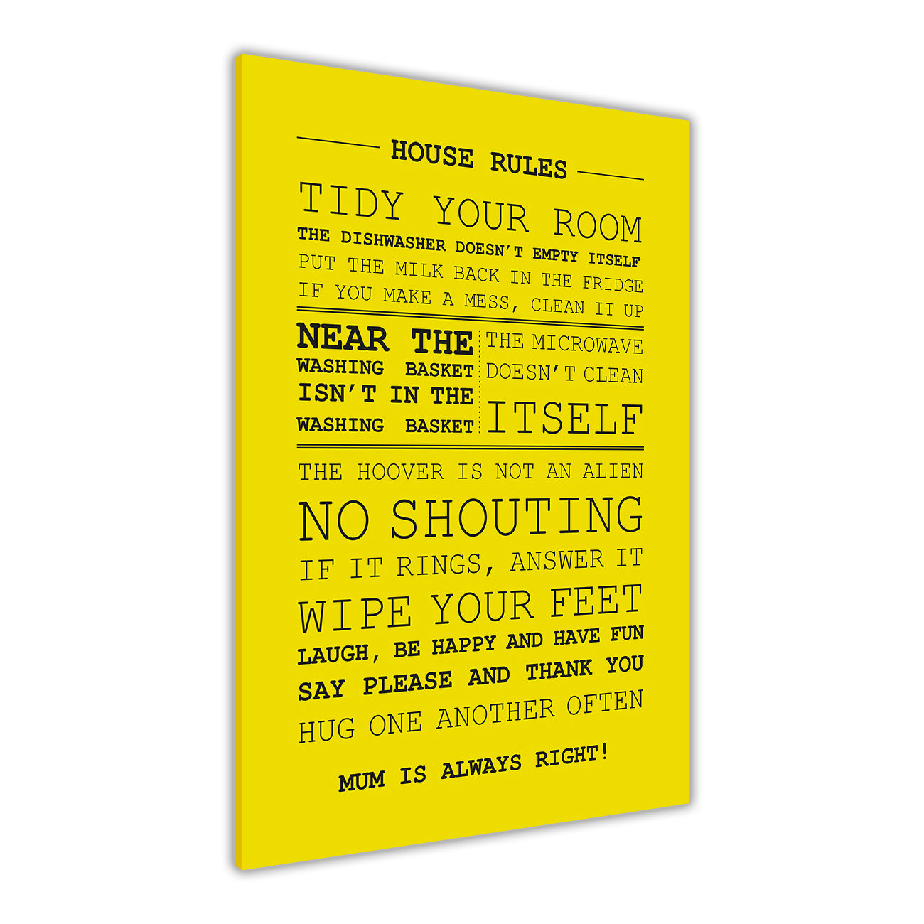 House Rules Quote  Canvas Wall Art Picture Print for the Living Room, Bedroom, Home Decor