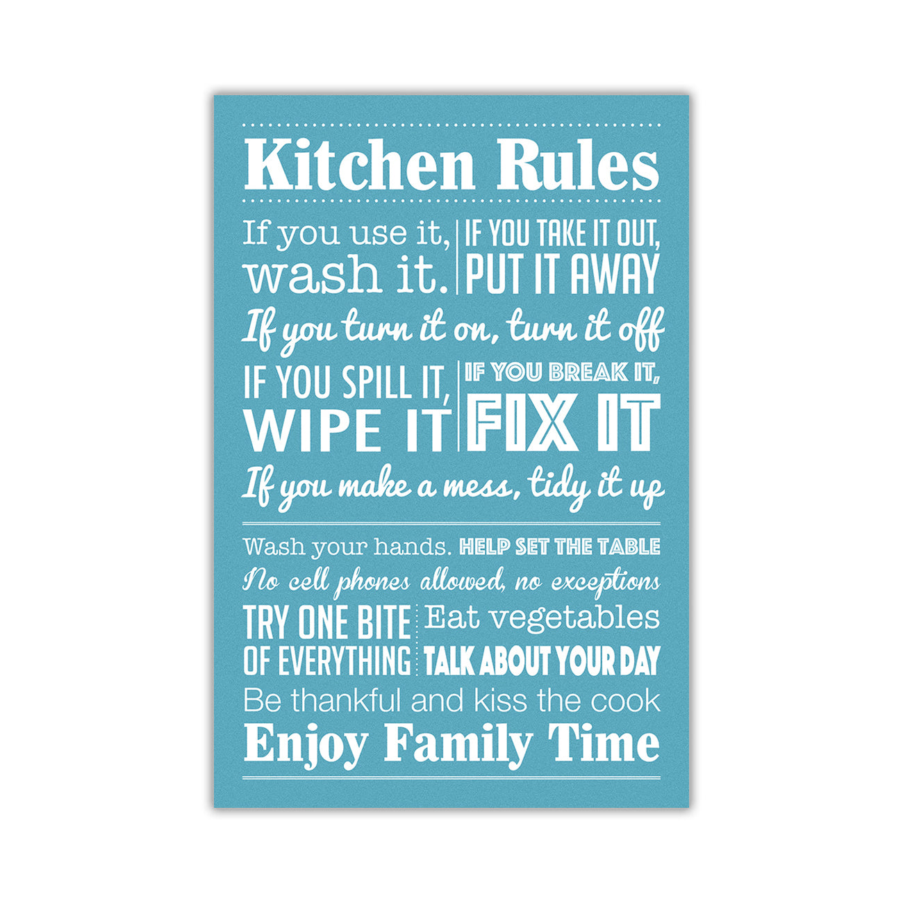 Kitchen Rules Quote  Canvas Wall Art Picture Print for the Living Room, Bedroom, Home Decor