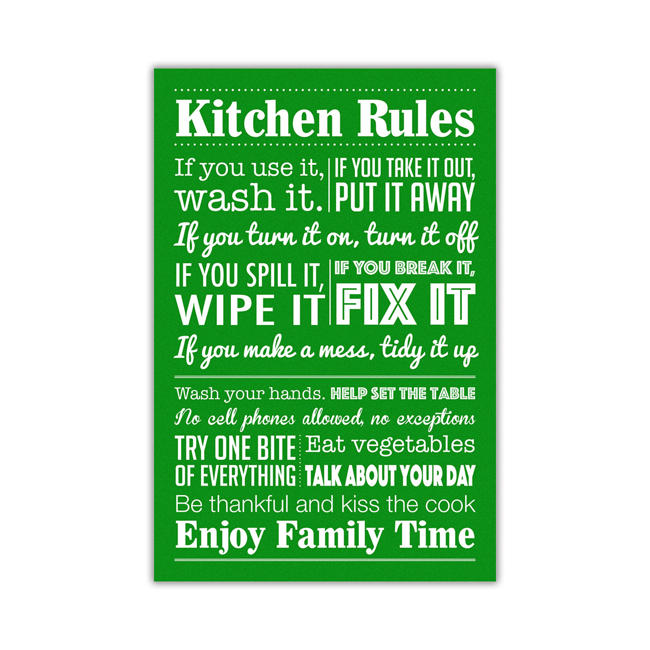 Kitchen Rules Quote  Canvas Wall Art Picture Print for the Living Room, Bedroom, Home Decor