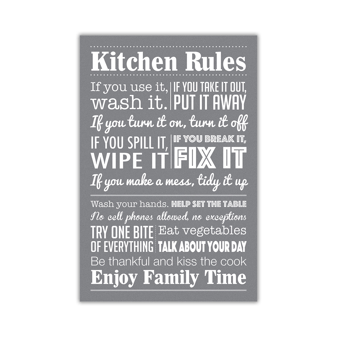Kitchen Rules Quote  Canvas Wall Art Picture Print for the Living Room, Bedroom, Home Decor