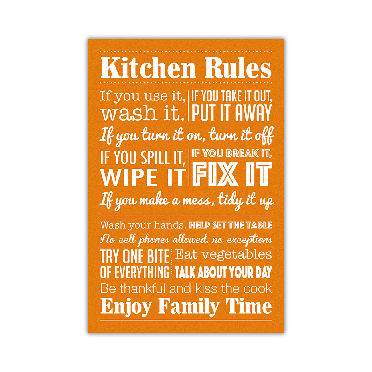 Kitchen Rules Quote  Canvas Wall Art Picture Print for the Living Room, Bedroom, Home Decor