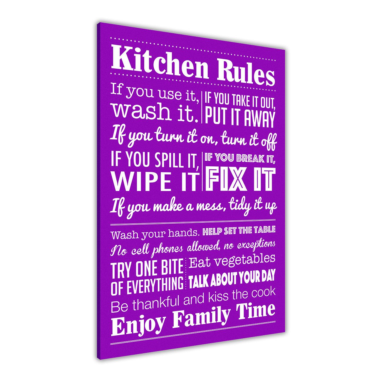 Kitchen Rules Quote  Canvas Wall Art Picture Print for the Living Room, Bedroom, Home Decor