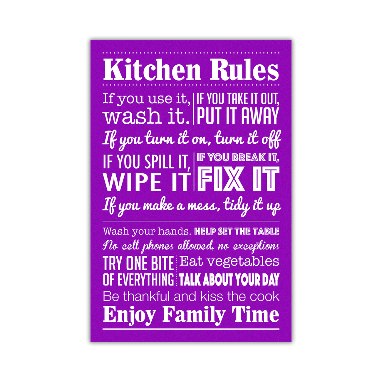 Kitchen Rules Quote  Canvas Wall Art Picture Print for the Living Room, Bedroom, Home Decor