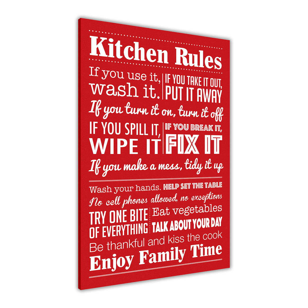 Kitchen Rules Quote  Canvas Wall Art Picture Print for the Living Room, Bedroom, Home Decor