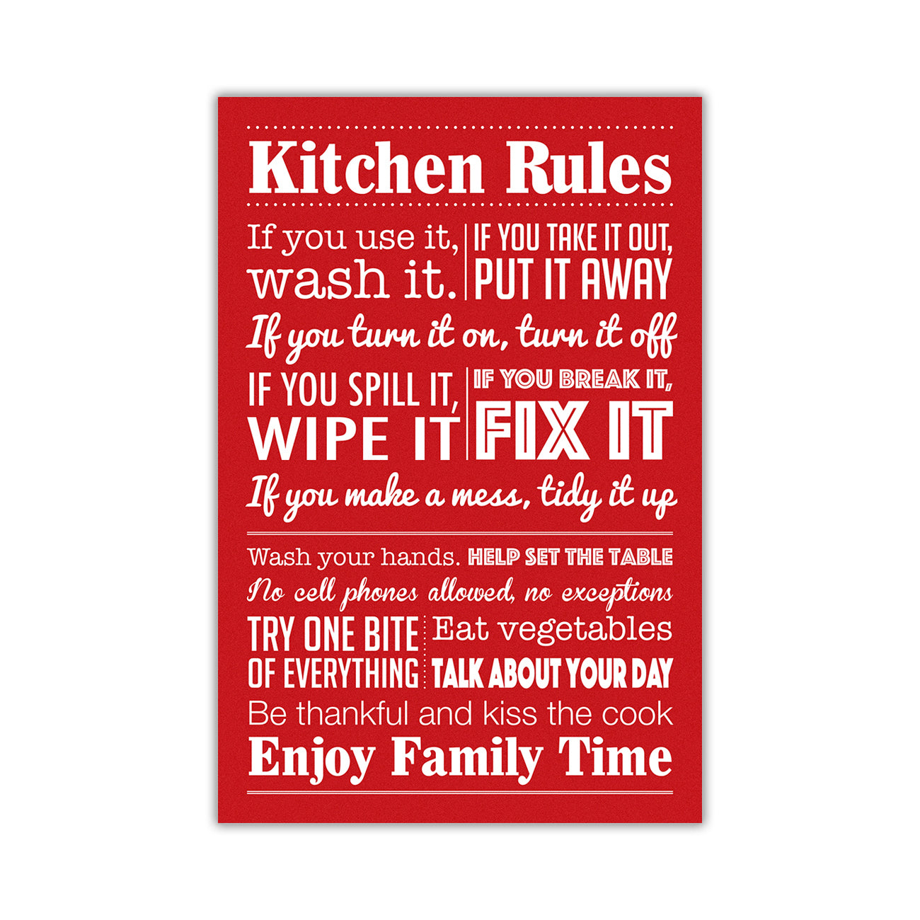 Kitchen Rules Quote  Canvas Wall Art Picture Print for the Living Room, Bedroom, Home Decor