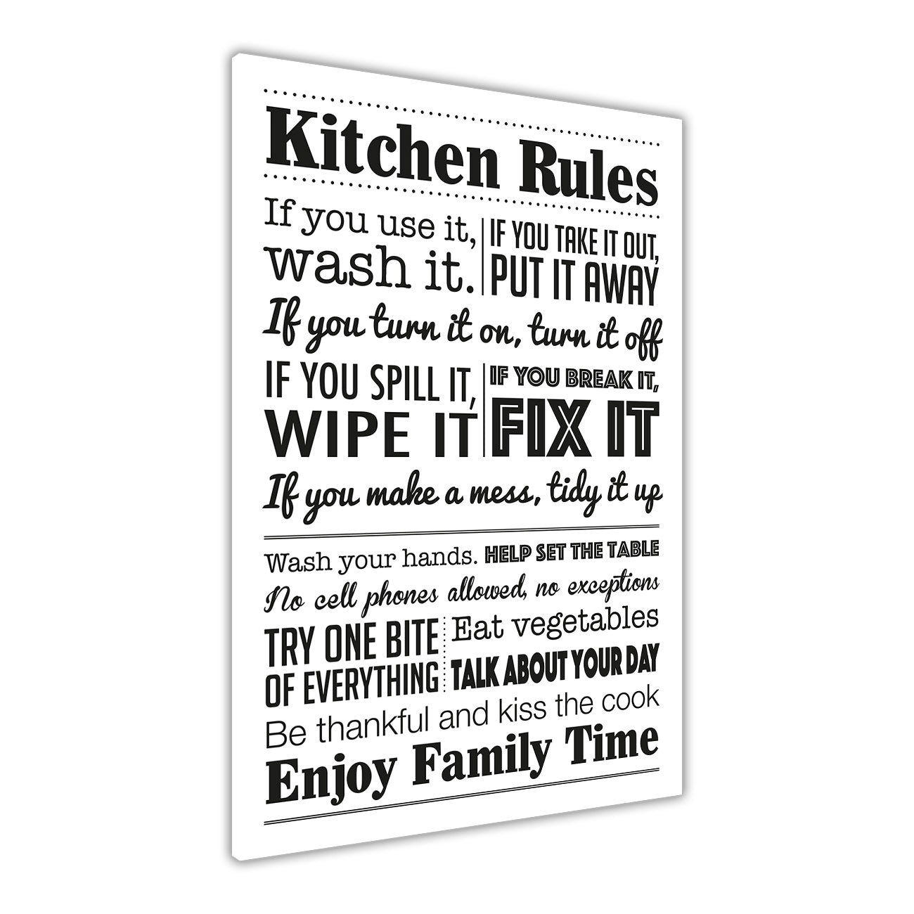 Kitchen Rules Quote  Canvas Wall Art Picture Print for the Living Room, Bedroom, Home Decor