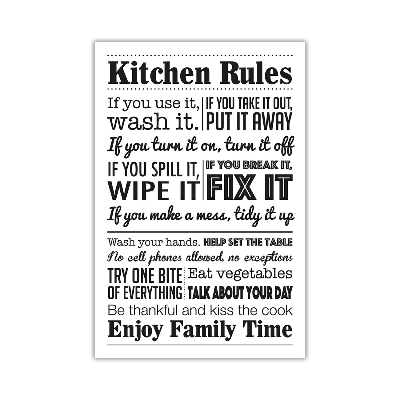 Kitchen Rules Quote  Canvas Wall Art Picture Print for the Living Room, Bedroom, Home Decor