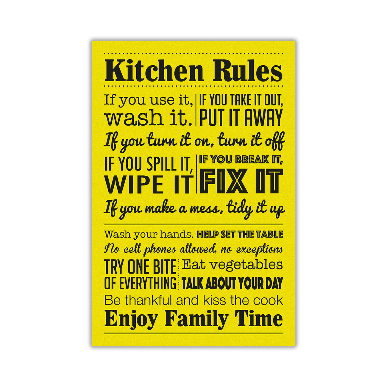 Kitchen Rules Quote  Canvas Wall Art Picture Print for the Living Room, Bedroom, Home Decor