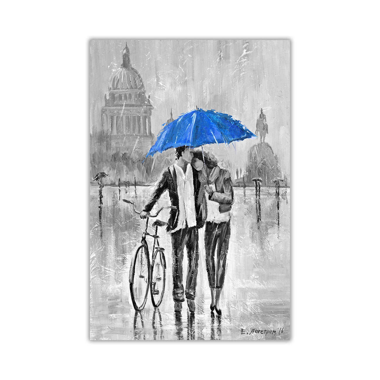 Umbrella Bicycle Black & White Canvas Wall Art Picture Print for the Living Room, Bedroom, Home Decor