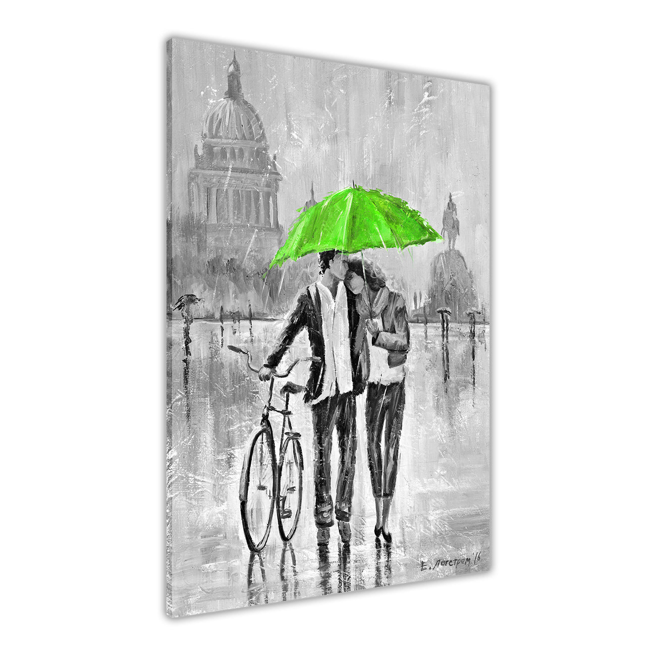 Umbrella Bicycle Black & White Canvas Wall Art Picture Print for the Living Room, Bedroom, Home Decor
