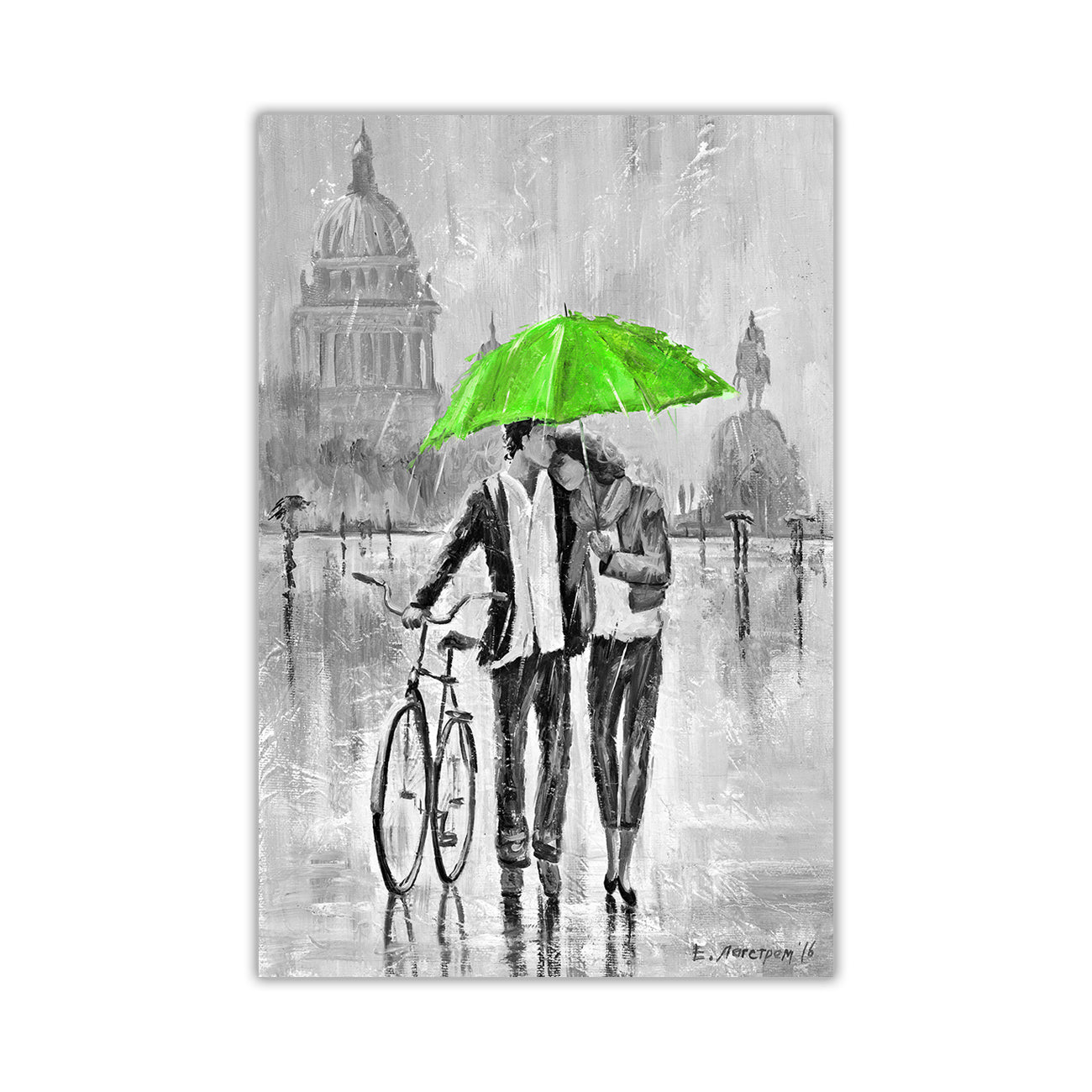 Umbrella Bicycle Black & White Canvas Wall Art Picture Print for the Living Room, Bedroom, Home Decor