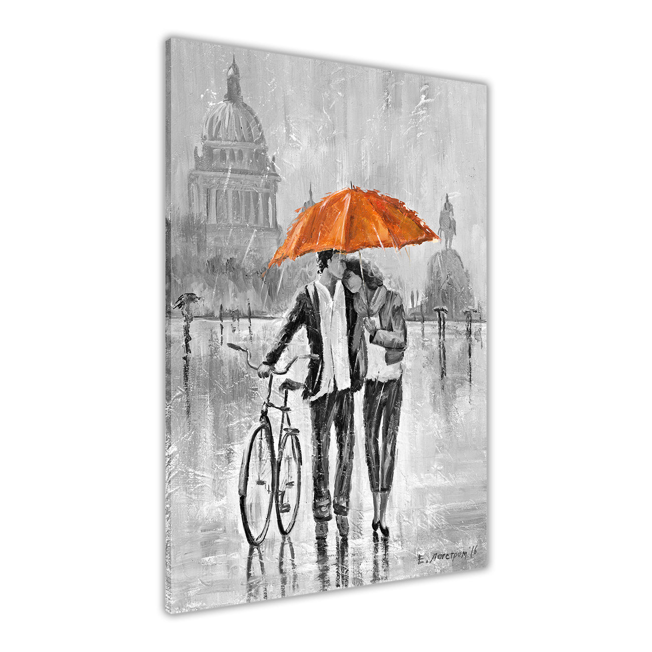 Umbrella Bicycle Black & White Canvas Wall Art Picture Print for the Living Room, Bedroom, Home Decor
