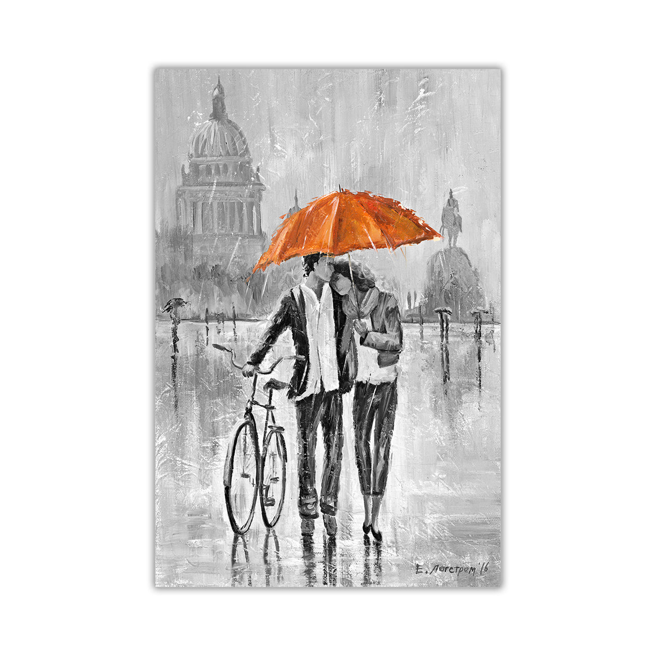 Umbrella Bicycle Black & White Canvas Wall Art Picture Print for the Living Room, Bedroom, Home Decor