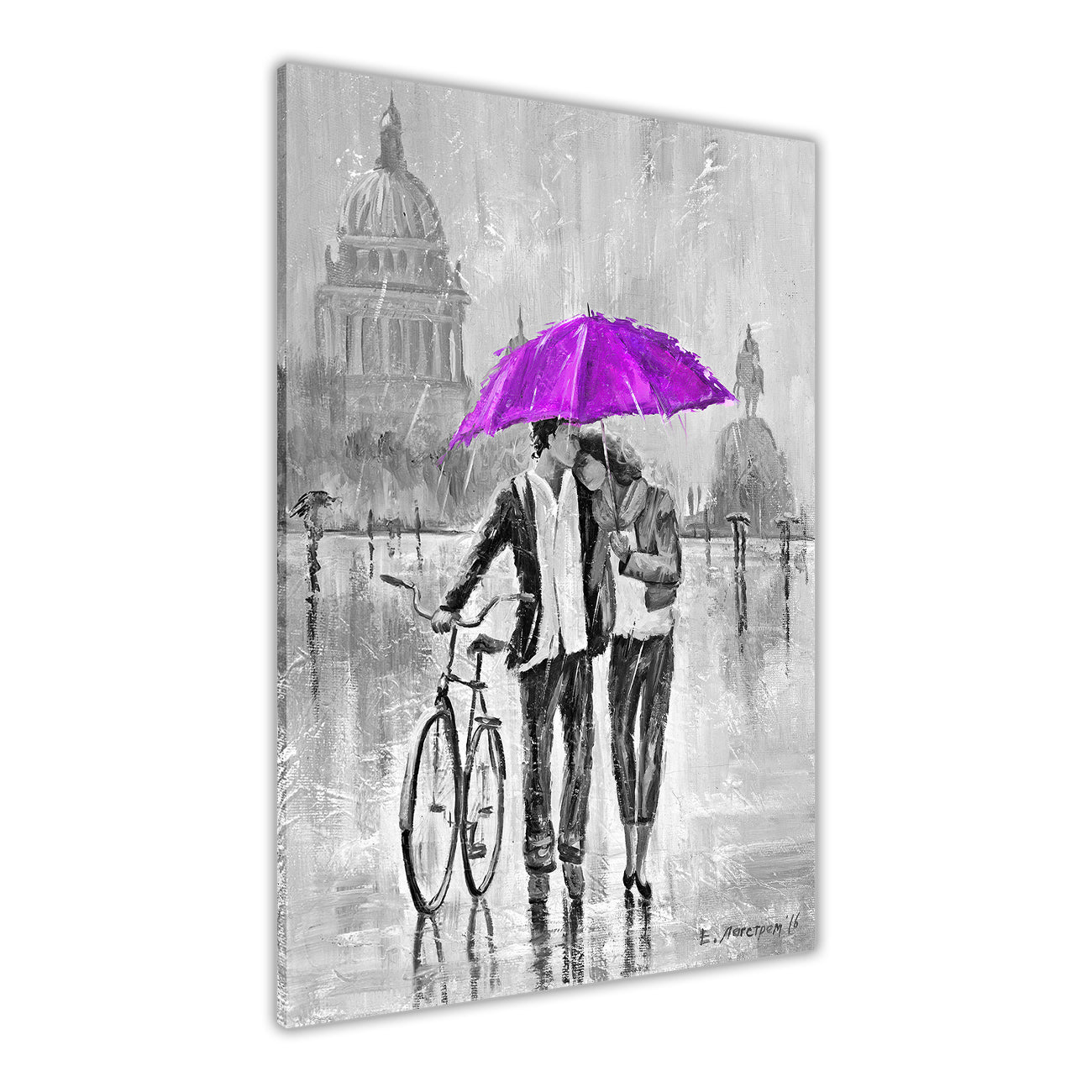 Umbrella Bicycle Black & White Canvas Wall Art Picture Print for the Living Room, Bedroom, Home Decor