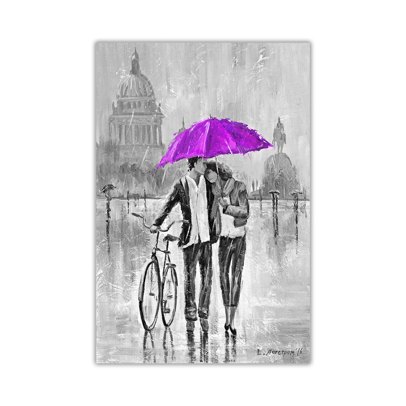 Umbrella Bicycle Black & White Canvas Wall Art Picture Print for the Living Room, Bedroom, Home Decor