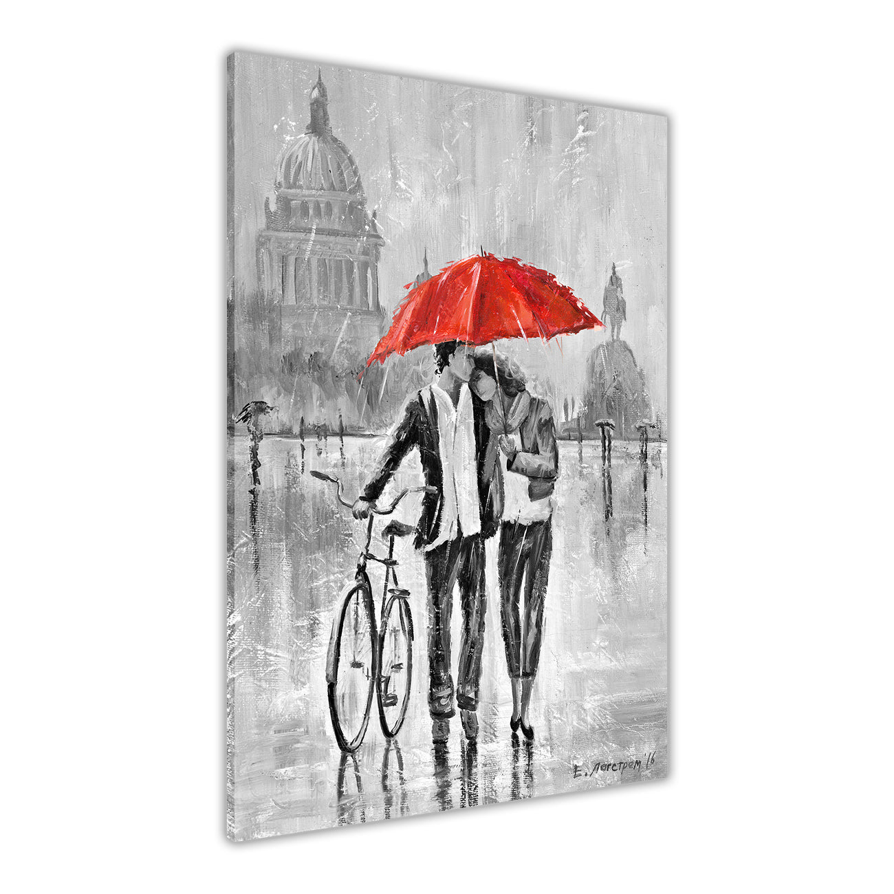 Umbrella Bicycle Black & White Canvas Wall Art Picture Print for the Living Room, Bedroom, Home Decor