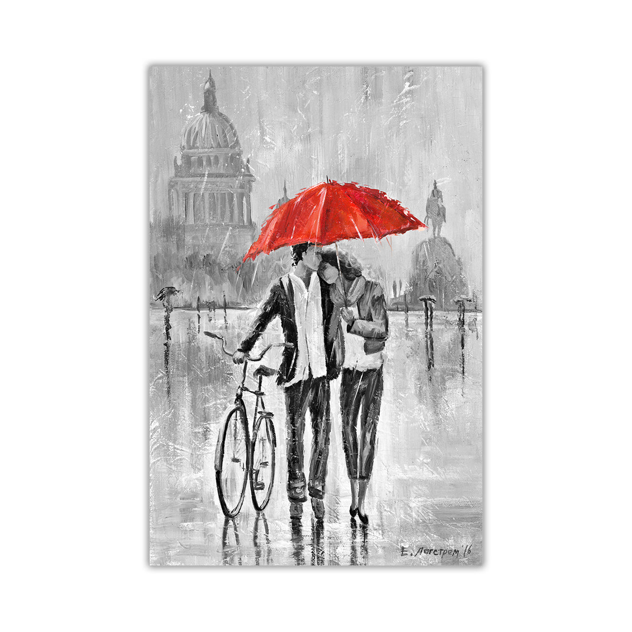 Umbrella Bicycle Black & White Canvas Wall Art Picture Print for the Living Room, Bedroom, Home Decor