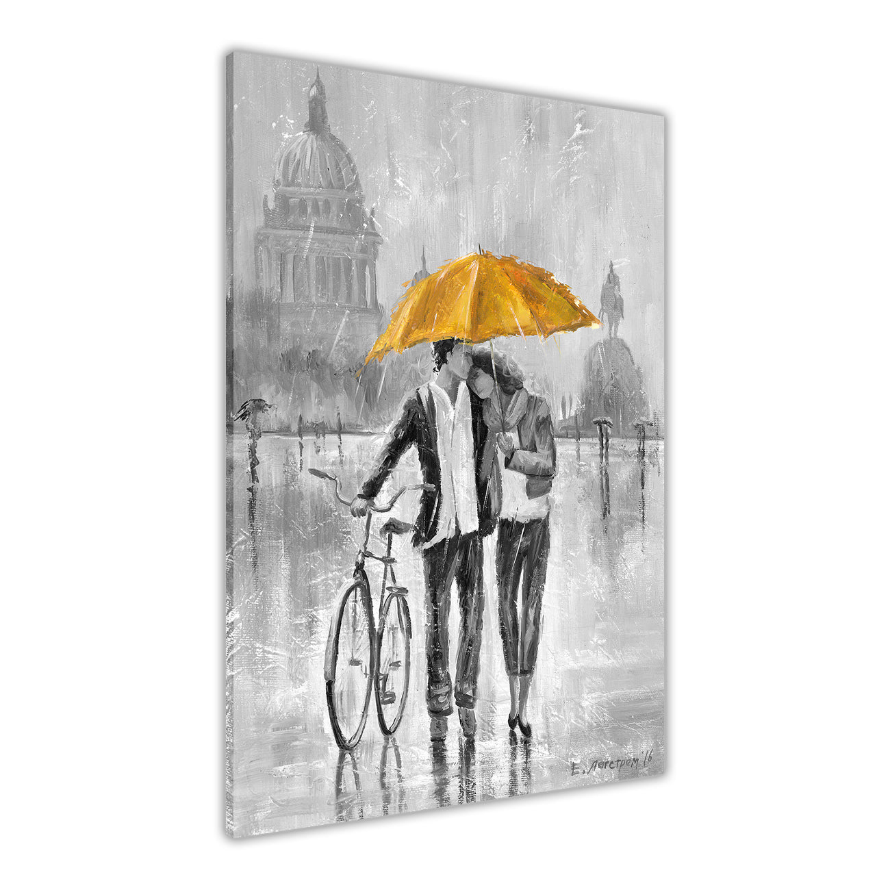 Umbrella Bicycle Black & White Canvas Wall Art Picture Print for the Living Room, Bedroom, Home Decor