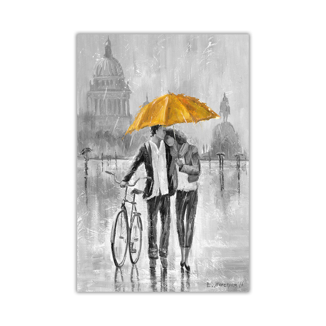 Umbrella Bicycle Black & White Canvas Wall Art Picture Print for the Living Room, Bedroom, Home Decor