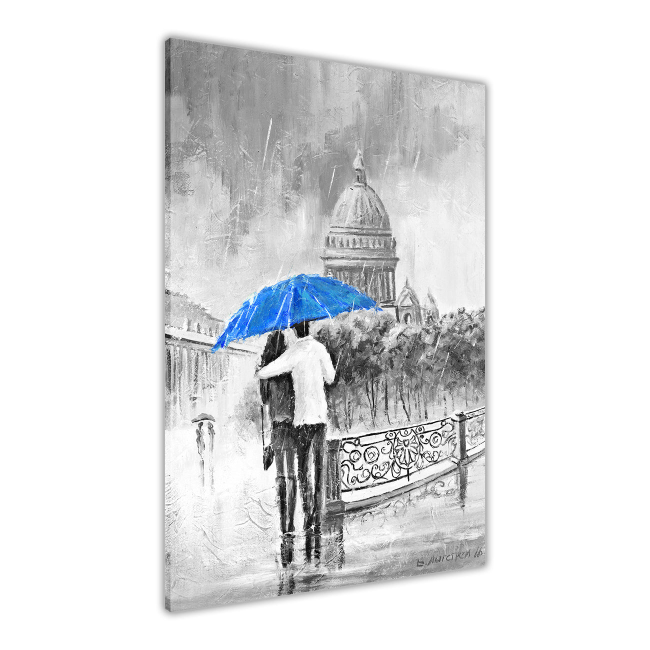 Umbrella Bridge Black & White Canvas Wall Art Picture Print for the Living Room, Bedroom, Home Decor