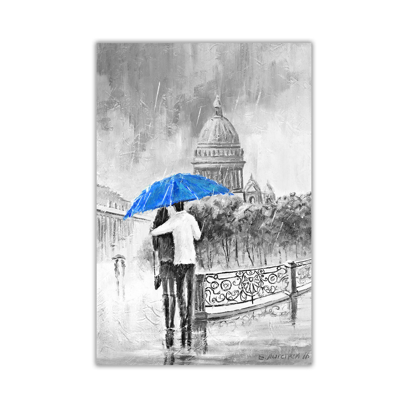Umbrella Bridge Black & White Canvas Wall Art Picture Print for the Living Room, Bedroom, Home Decor