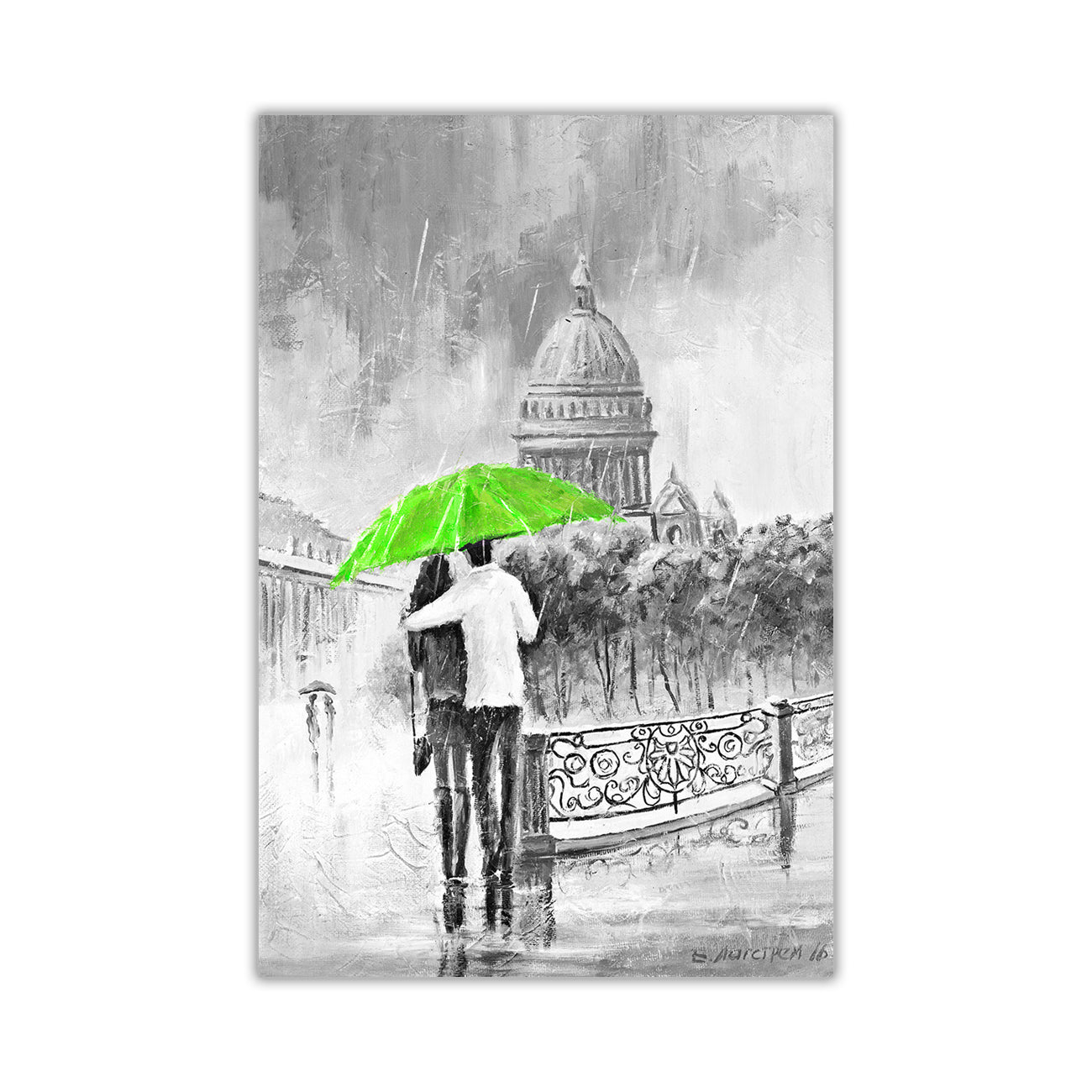 Umbrella Bridge Black & White Canvas Wall Art Picture Print for the Living Room, Bedroom, Home Decor