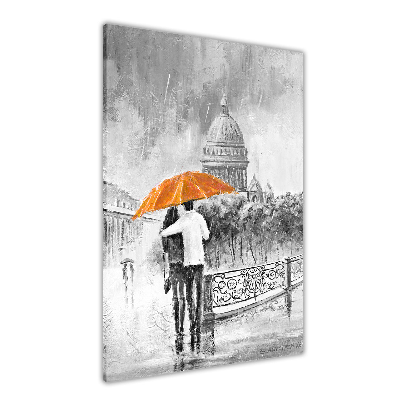 Umbrella Bridge Black & White Canvas Wall Art Picture Print for the Living Room, Bedroom, Home Decor