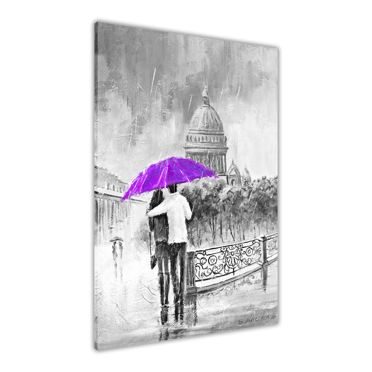 Umbrella Bridge Black & White Canvas Wall Art Picture Print for the Living Room, Bedroom, Home Decor