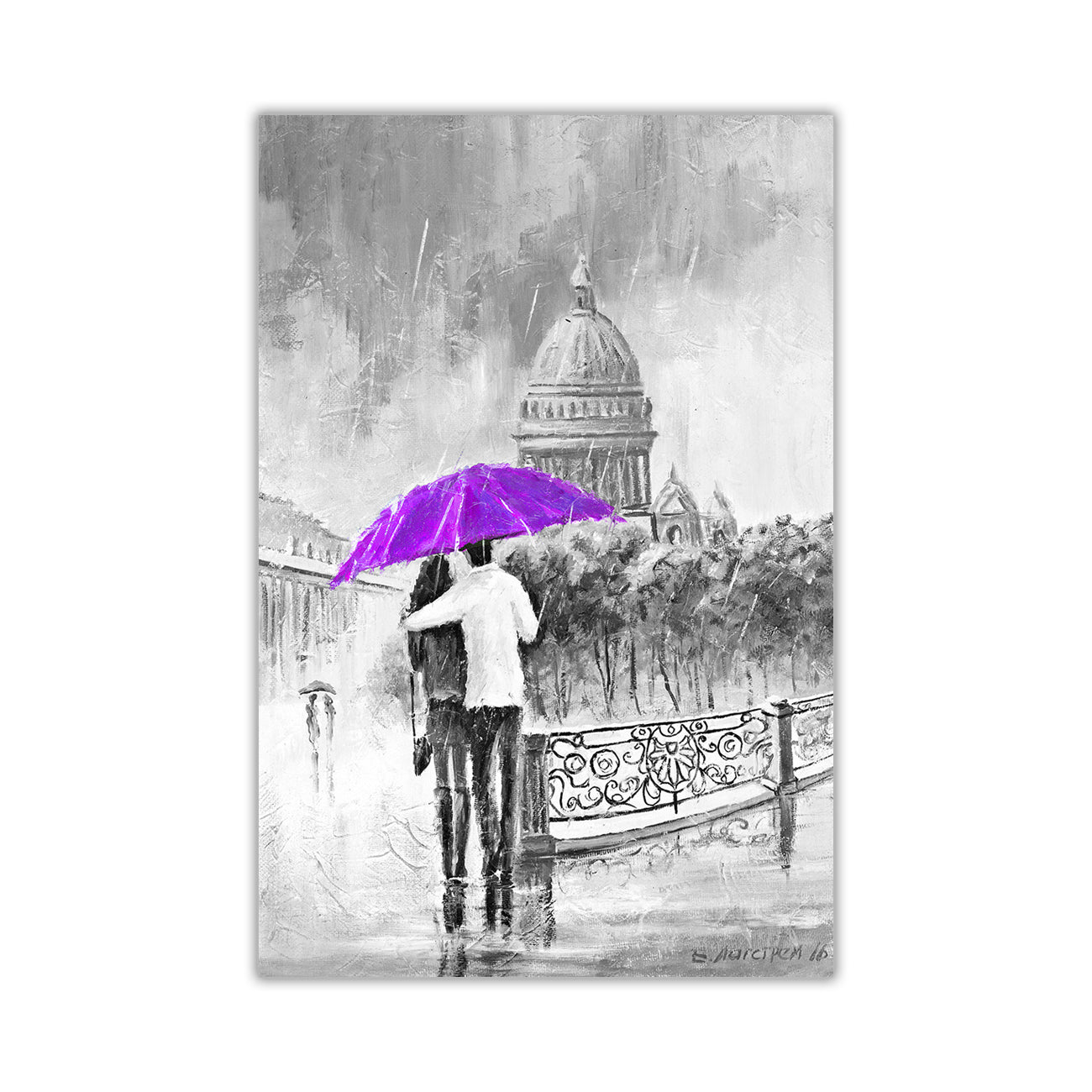 Umbrella Bridge Black & White Canvas Wall Art Picture Print for the Living Room, Bedroom, Home Decor