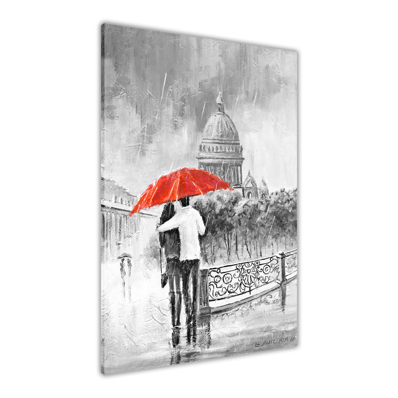 Umbrella Bridge Black & White Canvas Wall Art Picture Print for the Living Room, Bedroom, Home Decor