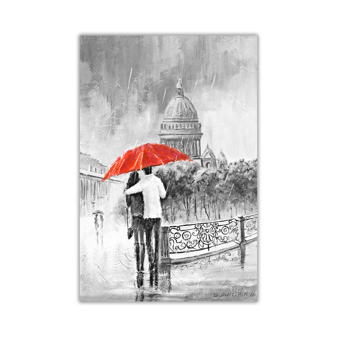 Umbrella Bridge Black & White Canvas Wall Art Picture Print for the Living Room, Bedroom, Home Decor