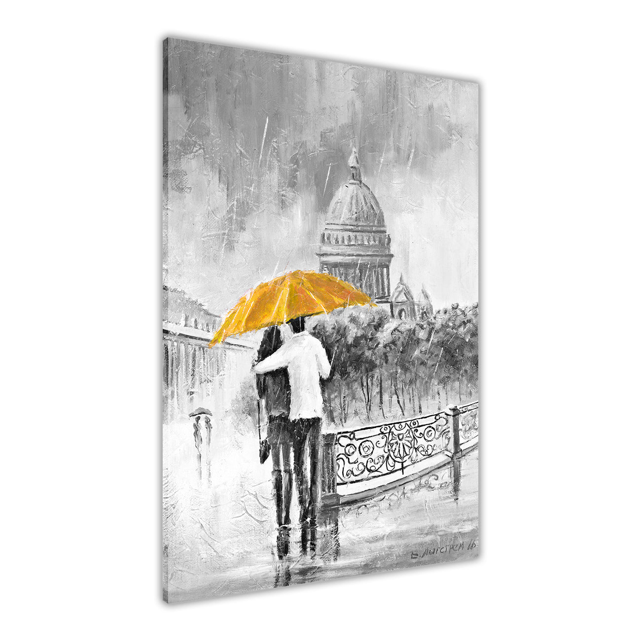 Umbrella Bridge Black & White Canvas Wall Art Picture Print for the Living Room, Bedroom, Home Decor