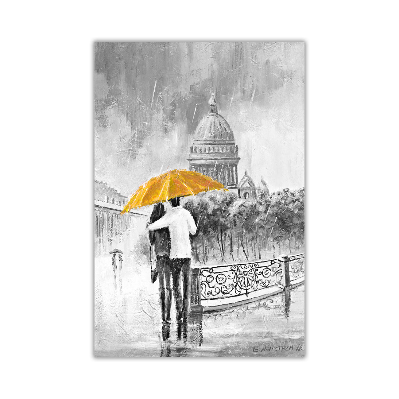 Umbrella Bridge Black & White Canvas Wall Art Picture Print for the Living Room, Bedroom, Home Decor