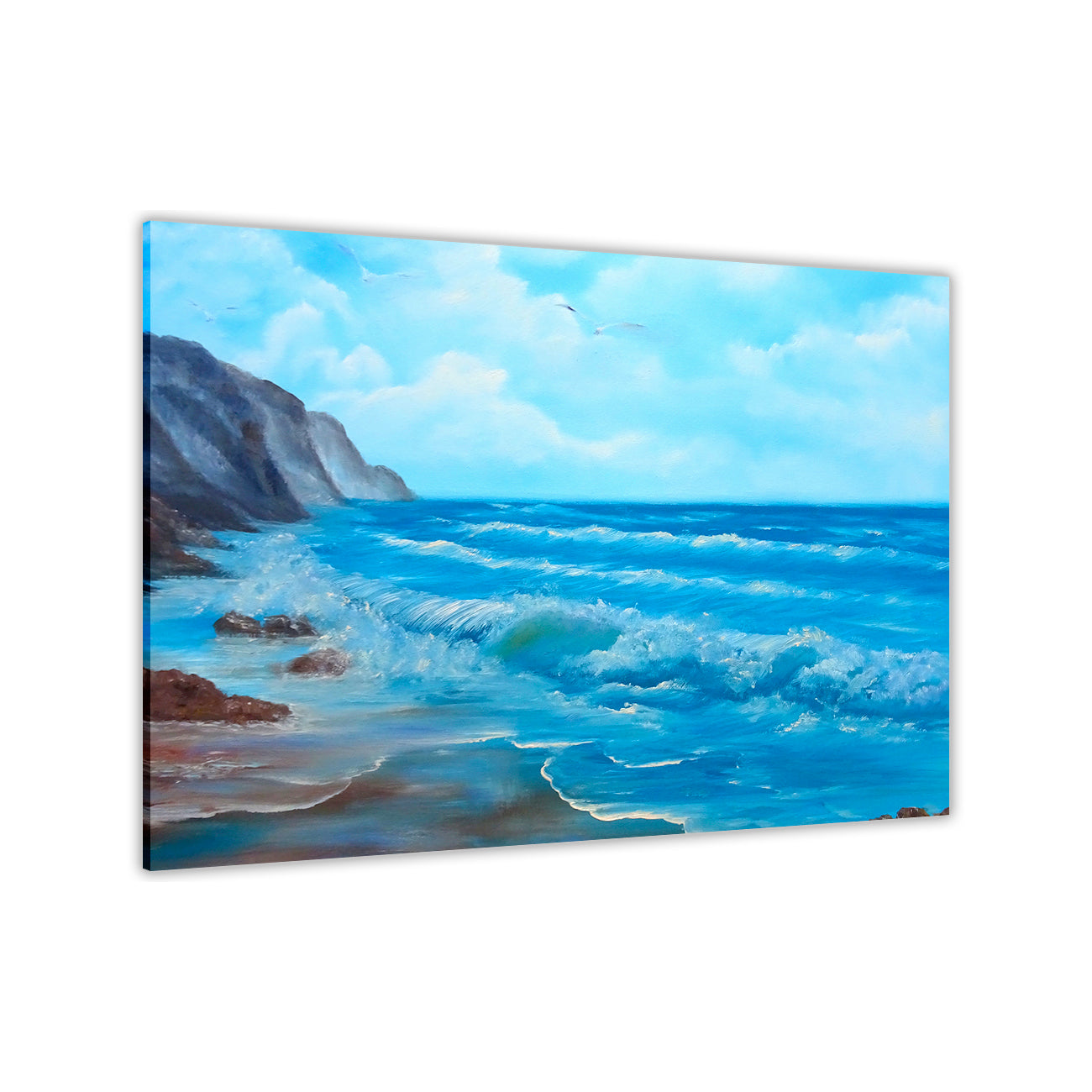 Cliff Edge Ocean Waves Canvas Wall Art Picture Print for the Living Room, Bedroom, Home Decor