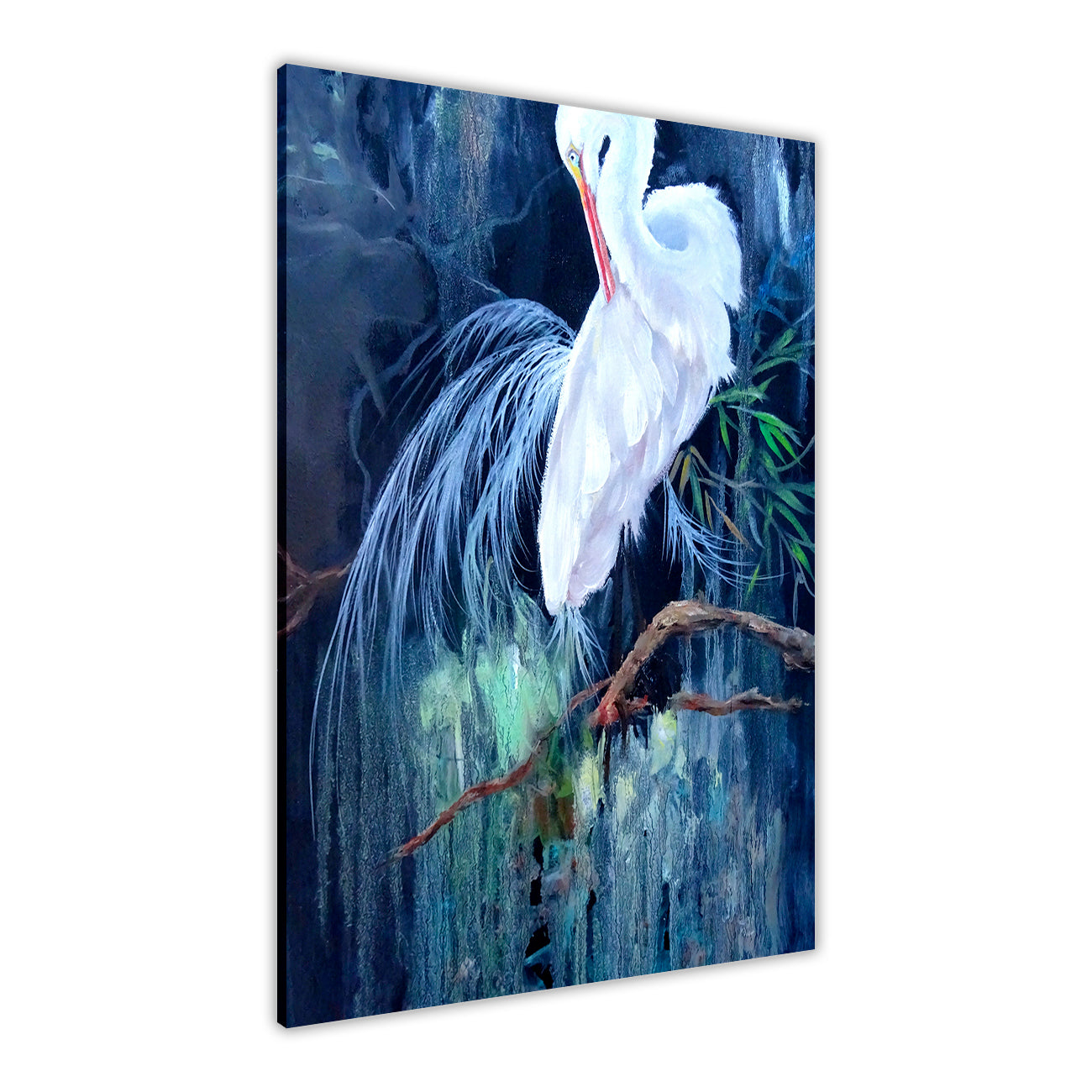 Evening White Crane Canvas Wall Art Picture Print for the Living Room, Bedroom, Home Decor