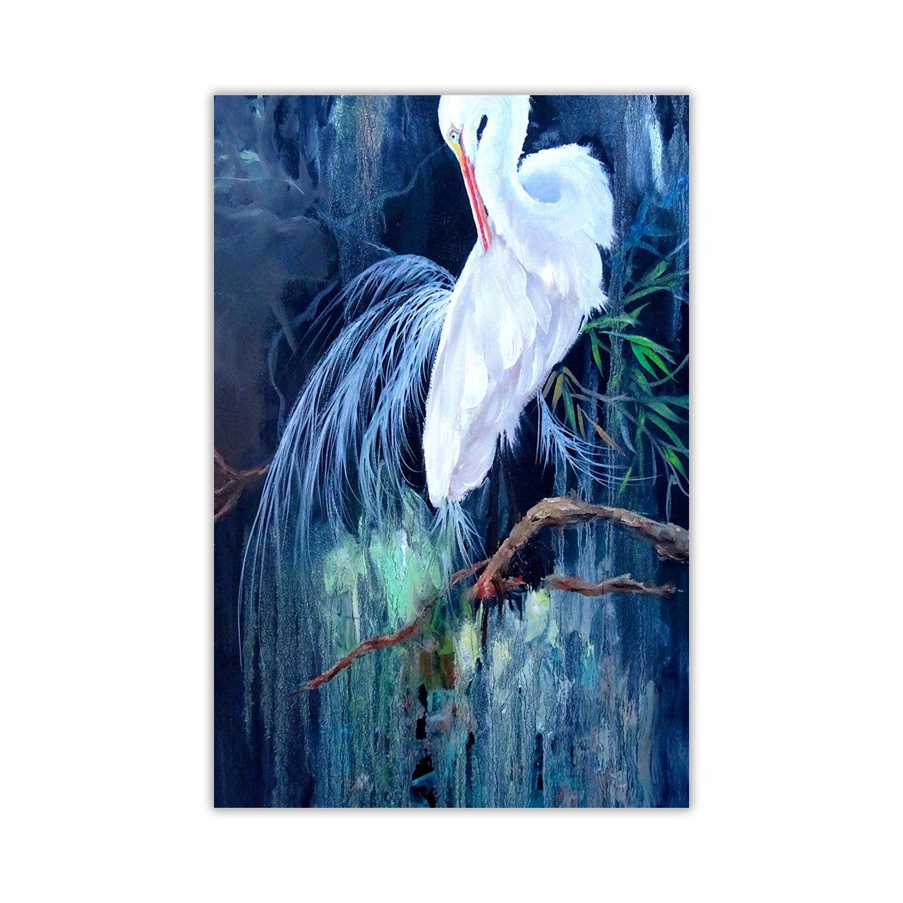 Evening White Crane Canvas Wall Art Picture Print for the Living Room, Bedroom, Home Decor