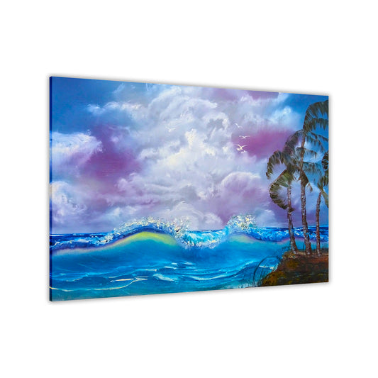 Palm Tree Waves Canvas Wall Art Picture Print for the Living Room, Bedroom, Home Decor