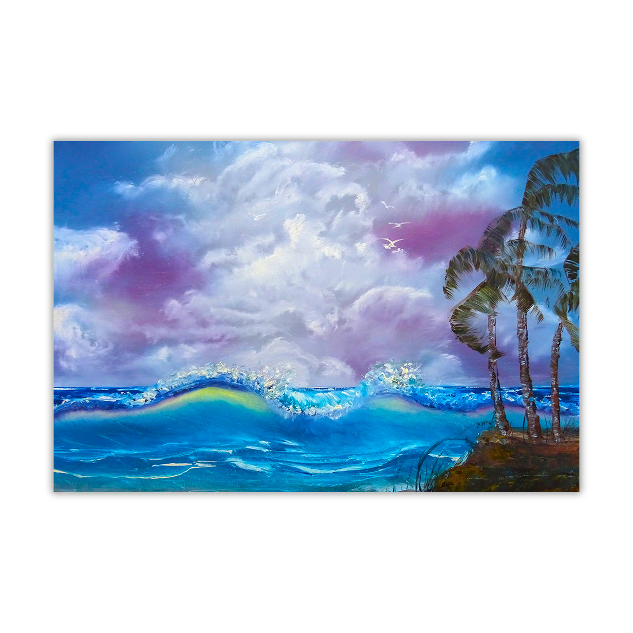 Palm Tree Waves Canvas Wall Art Picture Print for the Living Room, Bedroom, Home Decor