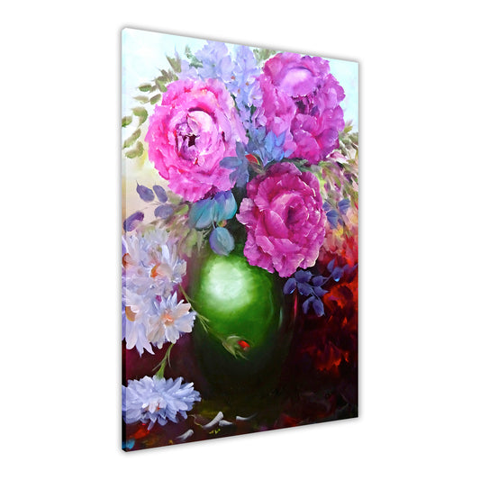 Pink Flower Green Vase Canvas Wall Art Picture Print for the Living Room, Bedroom, Home Decor
