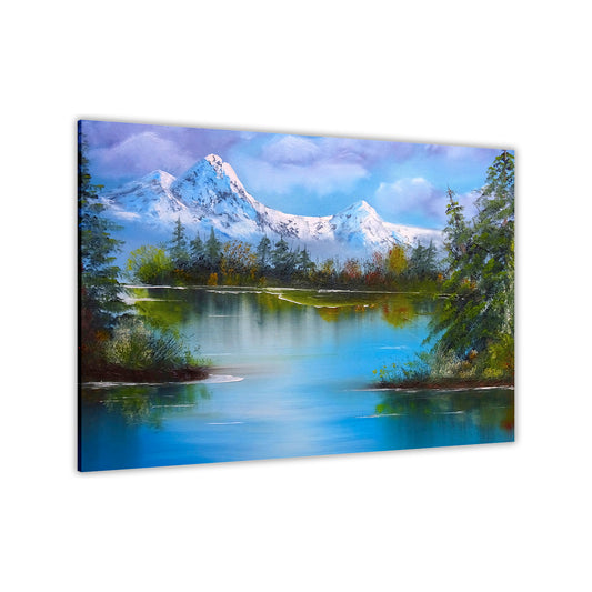 Snowy Mountain Lake Canvas Wall Art Picture Print for the Living Room, Bedroom, Home Decor