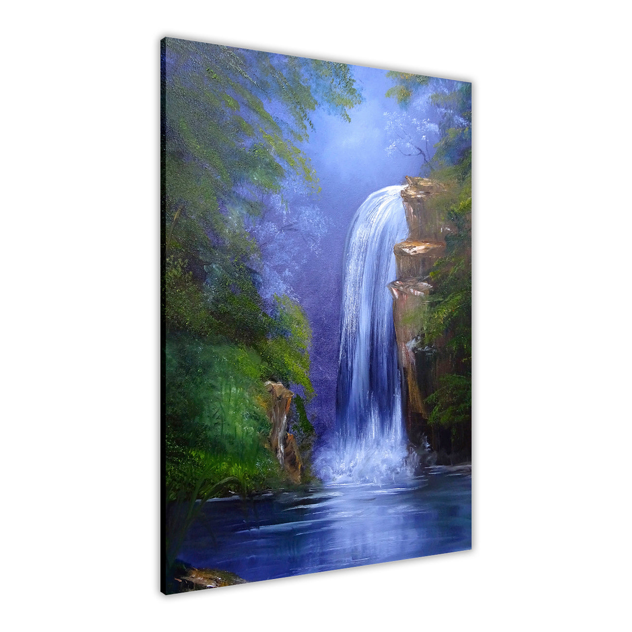 Waterfall Jungle Canvas Wall Art Picture Print for the Living Room, Bedroom, Home Decor