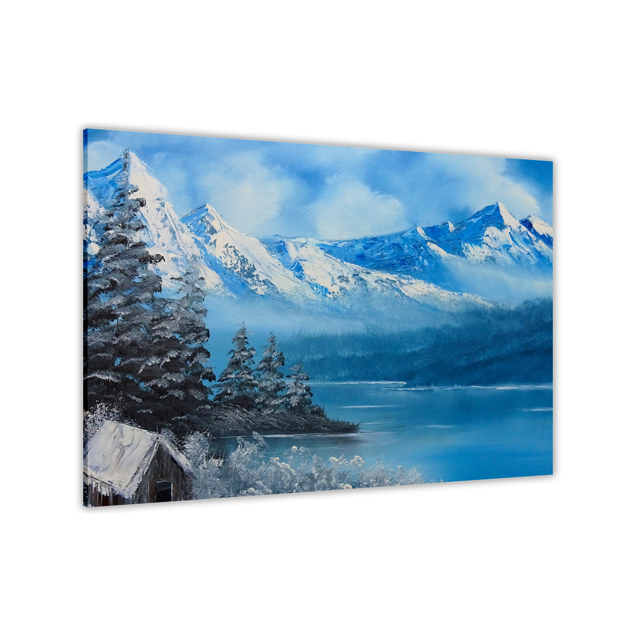Winter Cabin Mountains Canvas Wall Art Picture Print for the Living Room, Bedroom, Home Decor